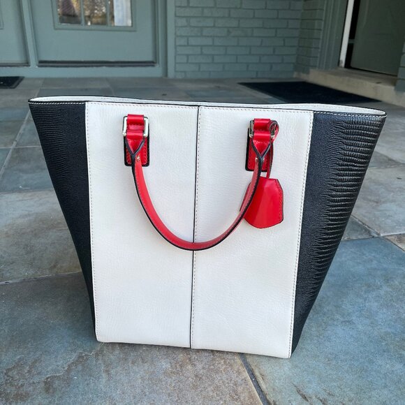 BCBGMaxAzria Red, Cream, and Black/DeepNave Calfskin Tote AMAZING CONDITION! - Picture 3 of 12
